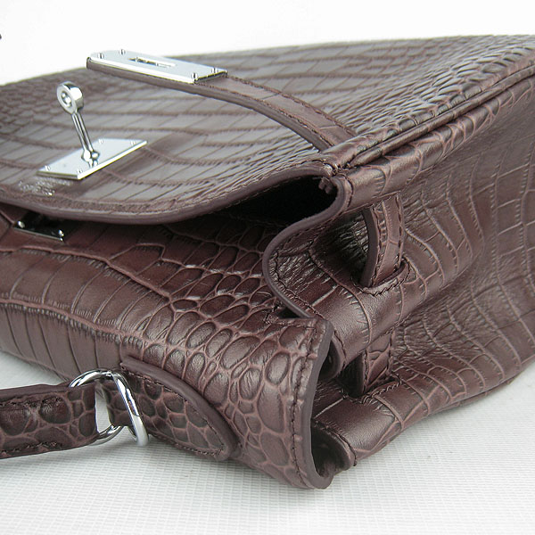 7A Replica Hermes Kelly 32cm Crocodile Veins Leather Bag Dark Coffee 6108